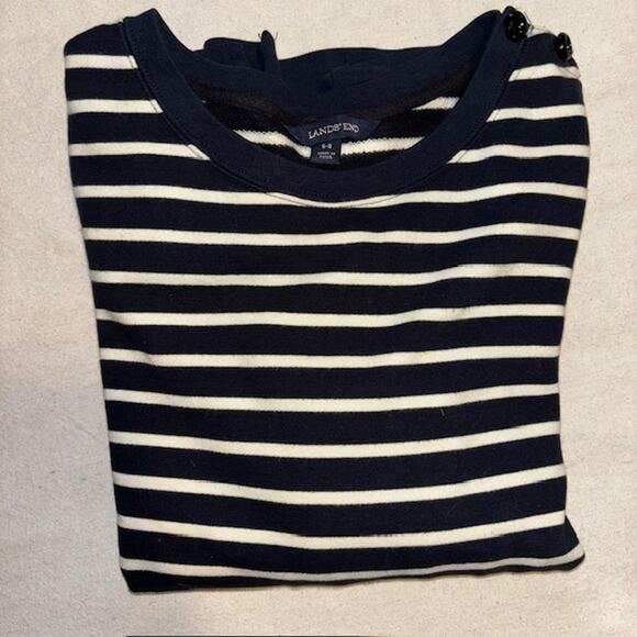 Lands End Womans Small 6-8 Nautical Navy and White Stripped Pullover Long Sleeve - Picture 8 of 8